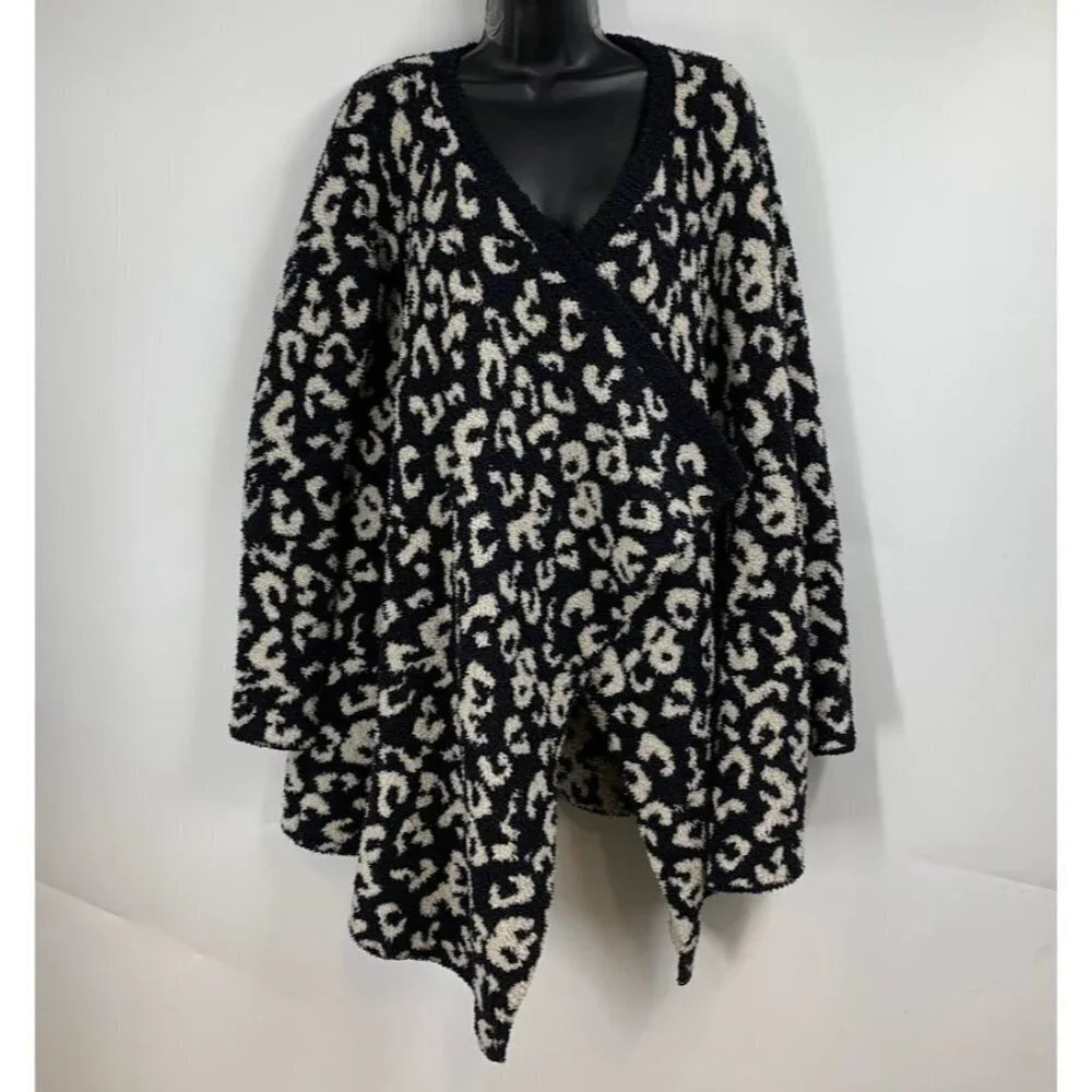Ugg Women's Phoebe Wrap Leopard Open Front Long Sleeve Cardigan Size S‎